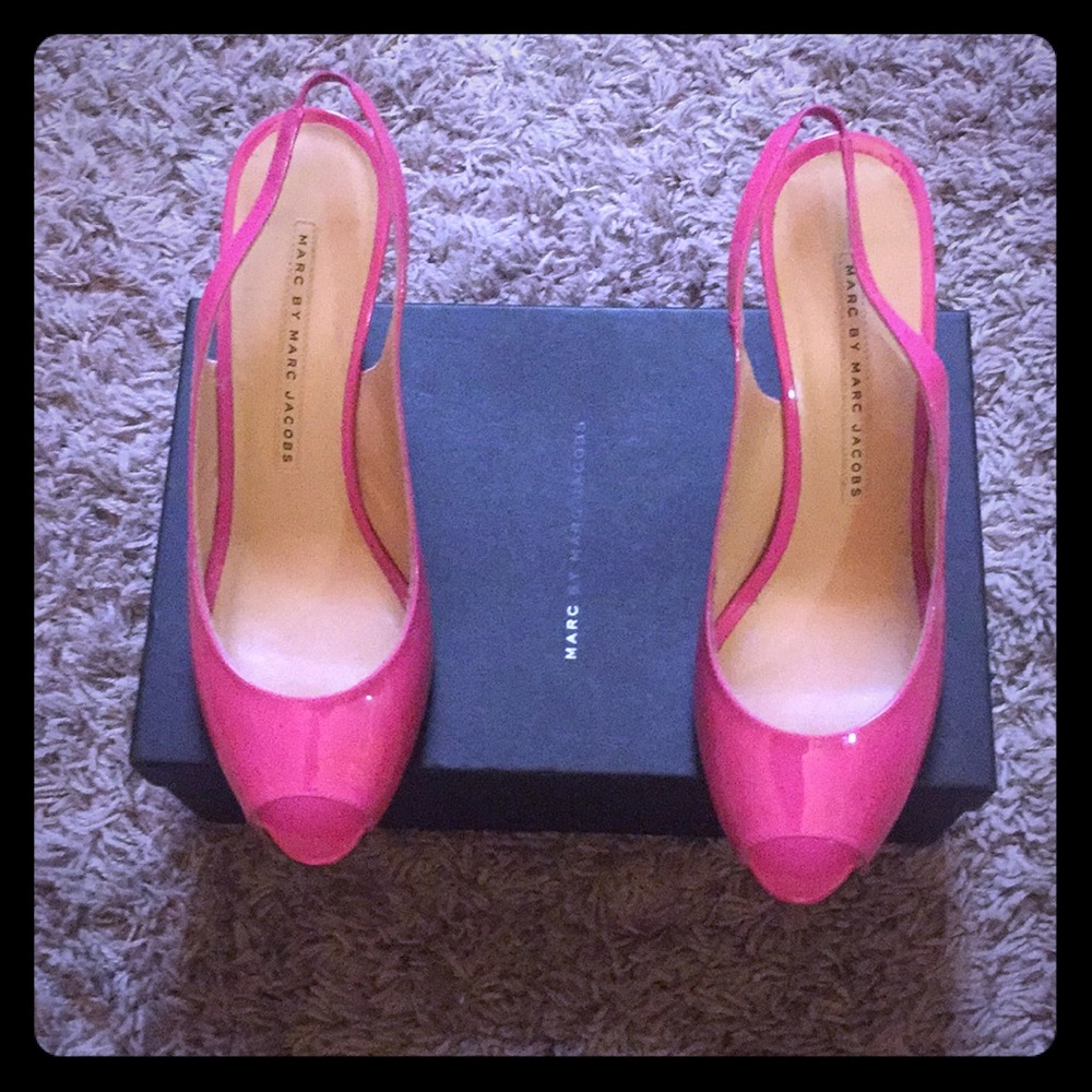 Marc Jacobs bright pink peeptoe slingback heels